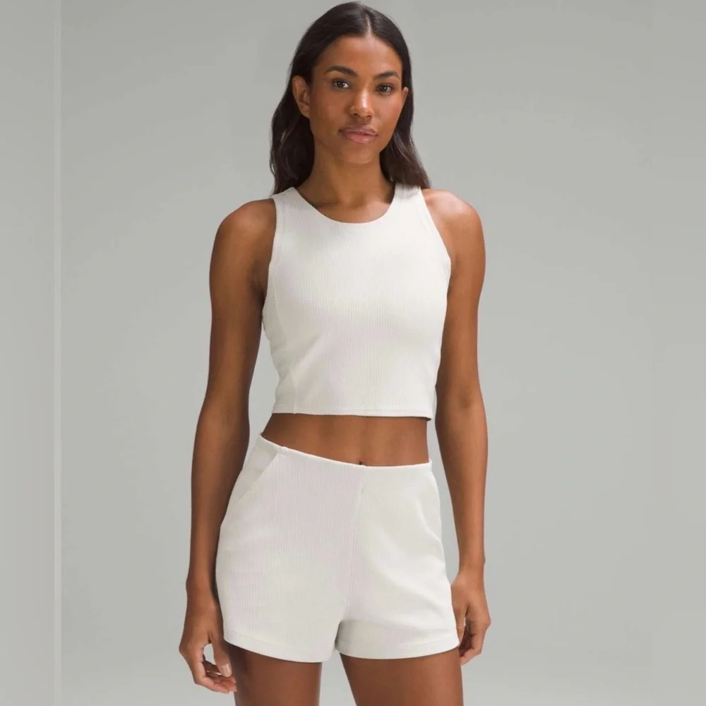 Lululemon Ribbed Softstreme Cropped Tank Top, Bone, 12